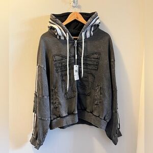 Gray Hooded Sweatshirt with Stripes